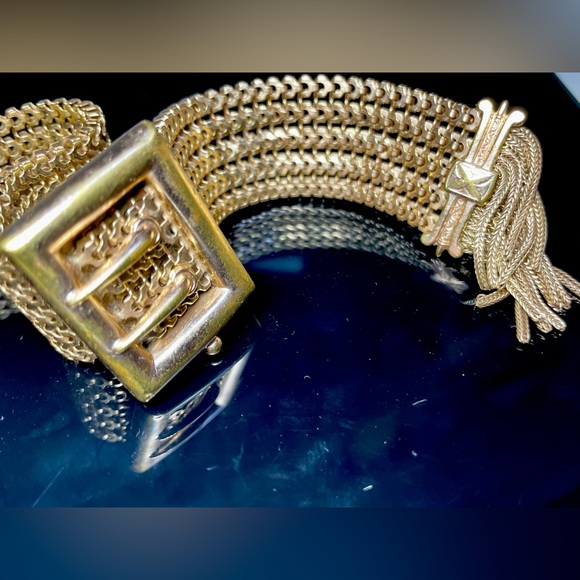 Gold filled Victorian slide mesh bracelet Belt Buckle Clasp 9” - Picture 2 of 5